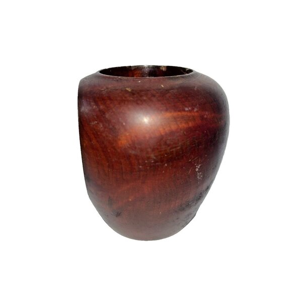 3.75” Petit Carved Wood Vase, Wall Snug Flat Side - Picture 3 of 16